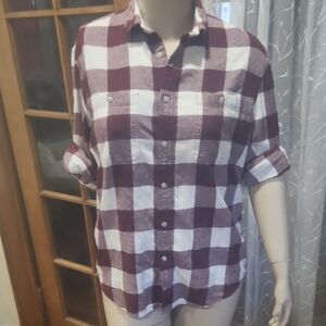 Maroon & White Flannel Like Shirt From Sonoma